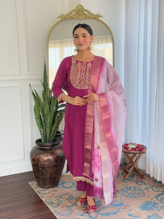 Beautiful Wine Color Viscose Rayon Fabric Kurtis Pant Set